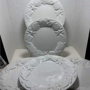 Home casual dinner plates shell embossed melamine white 11 inch plates lot of 5